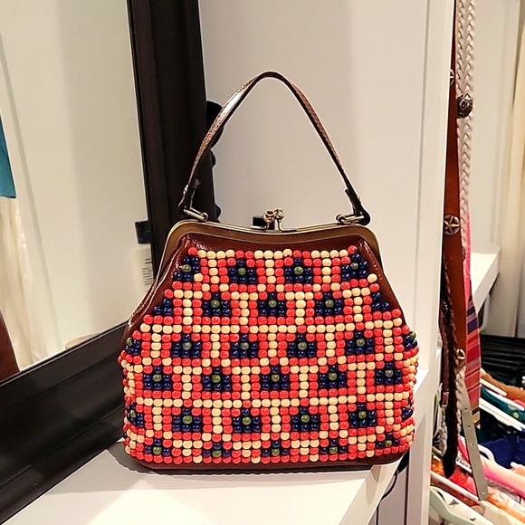 Mint Top handle purse Patricia Nash Leather Laureana Beaded Frame - Picture 1 of 10